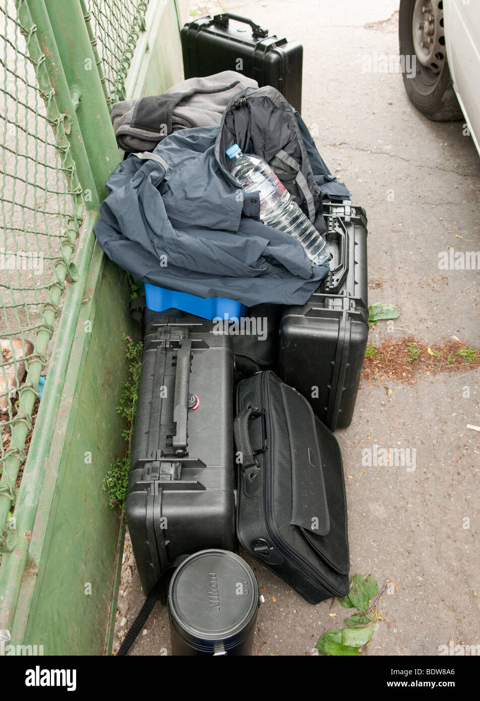 Peli cases and photographers equipment on expedition to Romania Eastern Europe Stock Photo