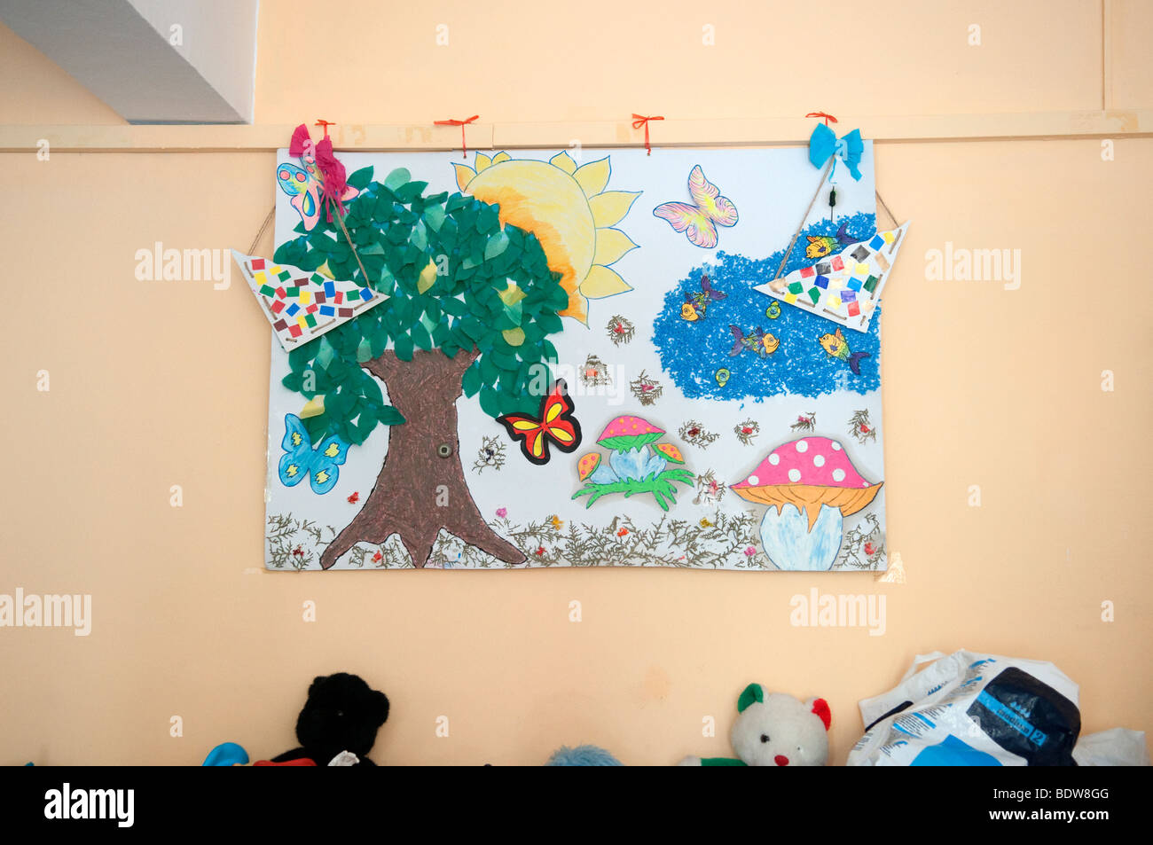 Children's collage at orphanage in Ploiesti Romania Eastern Europe Stock Photo