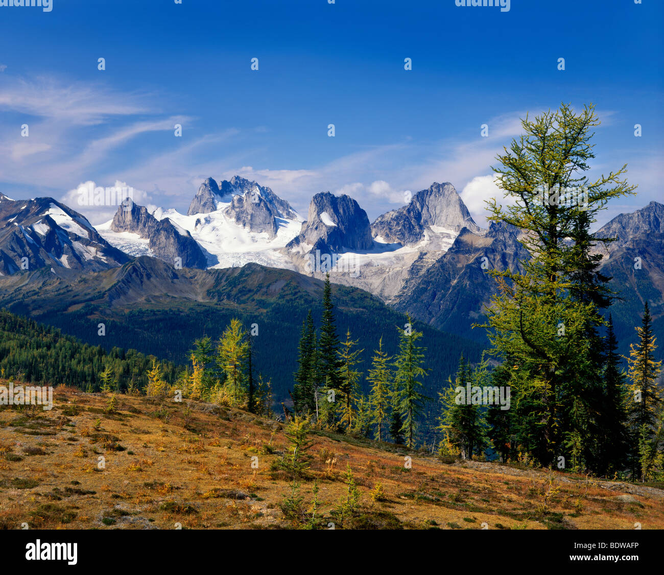 Bugaboo Mountains in the Purcell Range British Columbia Canada Stock Photo