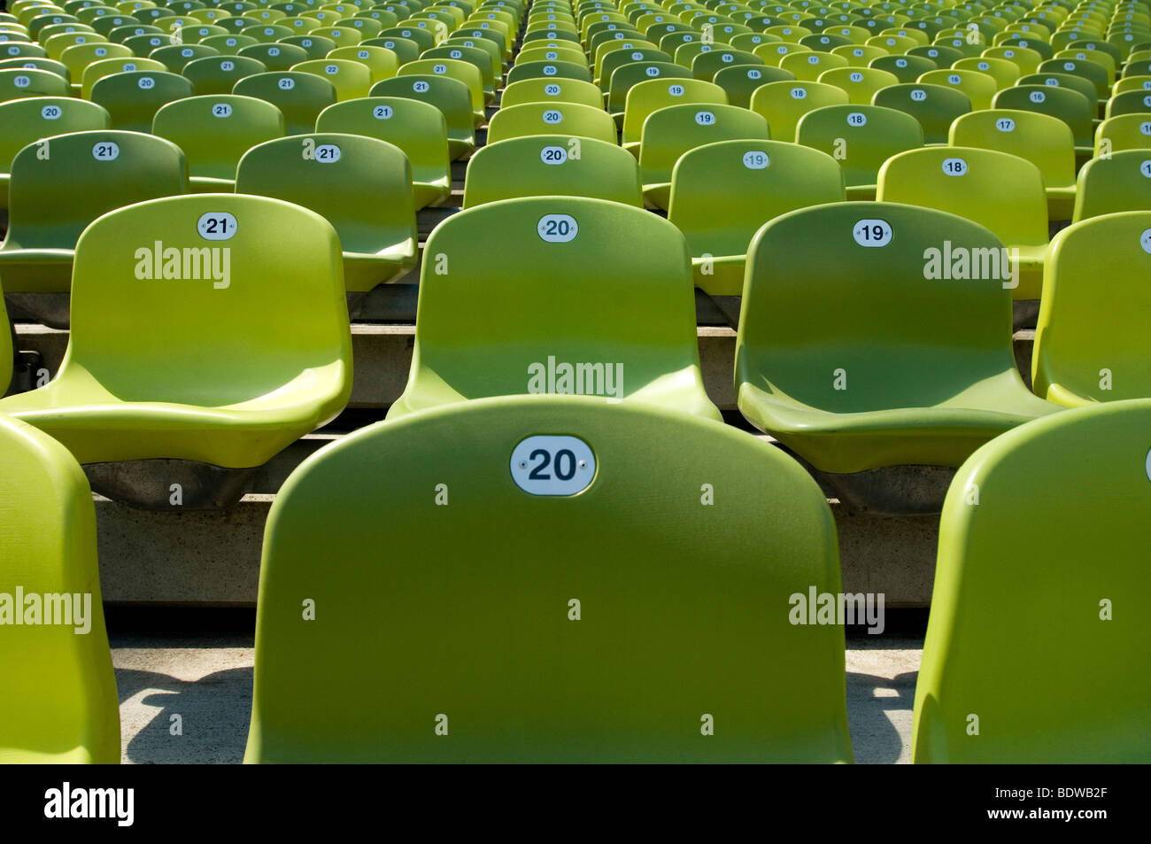Rows of seats in the Olympiastadion Olympic Stadium, Munich, Upper Bavaria, Bavaria, Germany, Europe Stock Photo