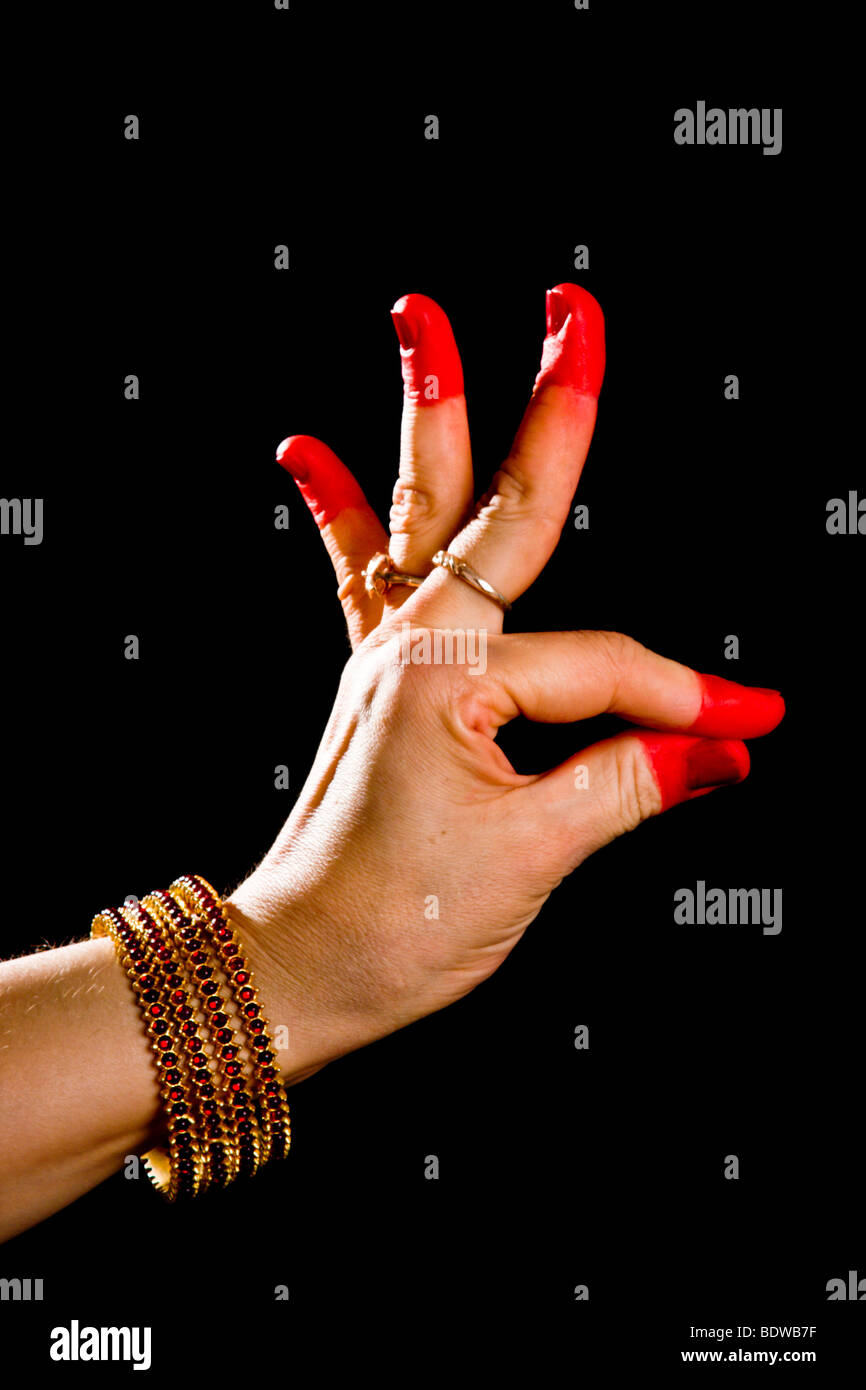 Woman hand showing Hamsasyo hasta (hand gesture, also called mudra)  (meaning "Swan beak") of indian classic dance Bharatanatyam Stock Photo -  Alamy