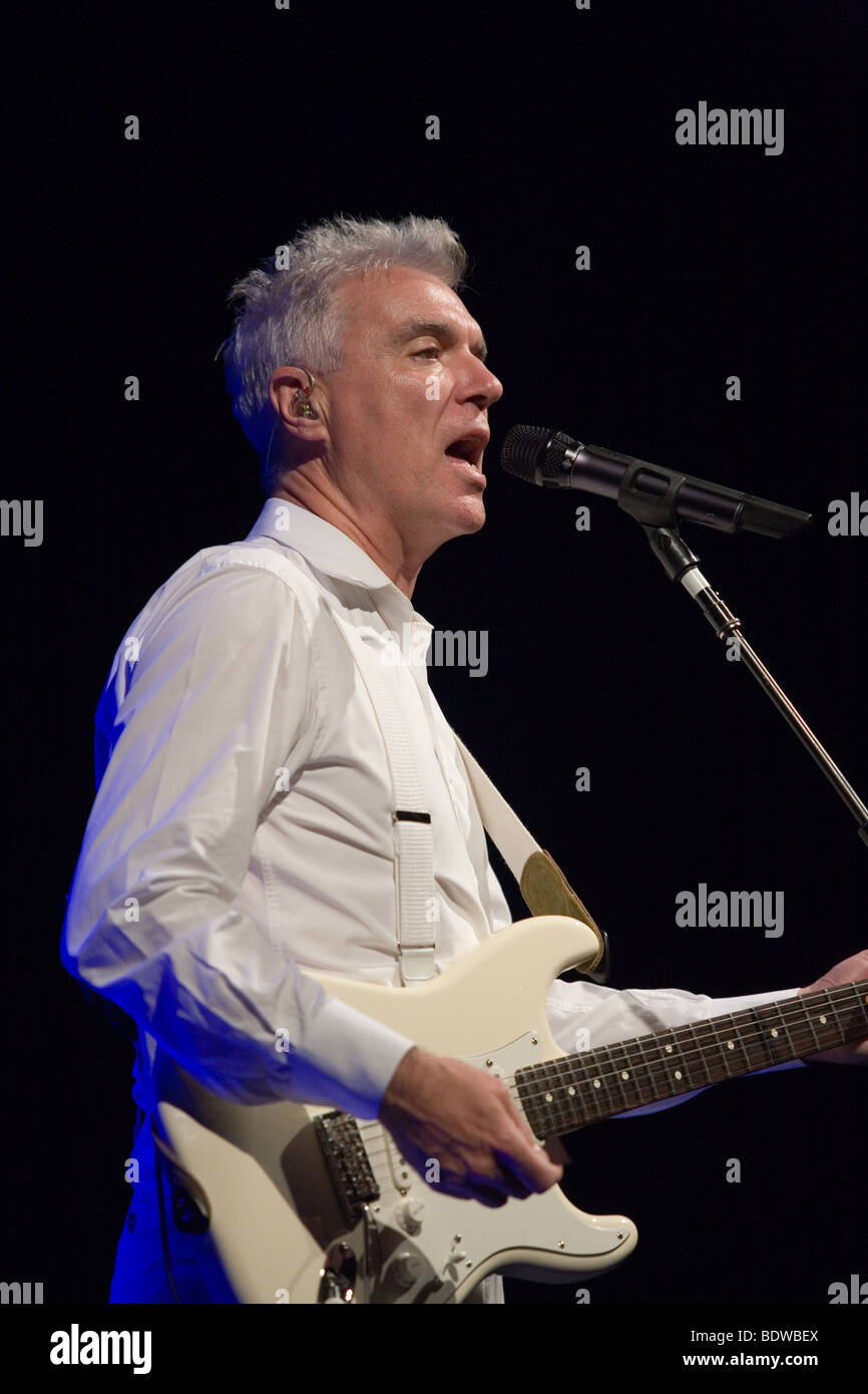 BUDAPEST-JULY 16: David Byrne perform on stage at Millenaris July 16, 2009 in Budapest, Hungary Stock Photo