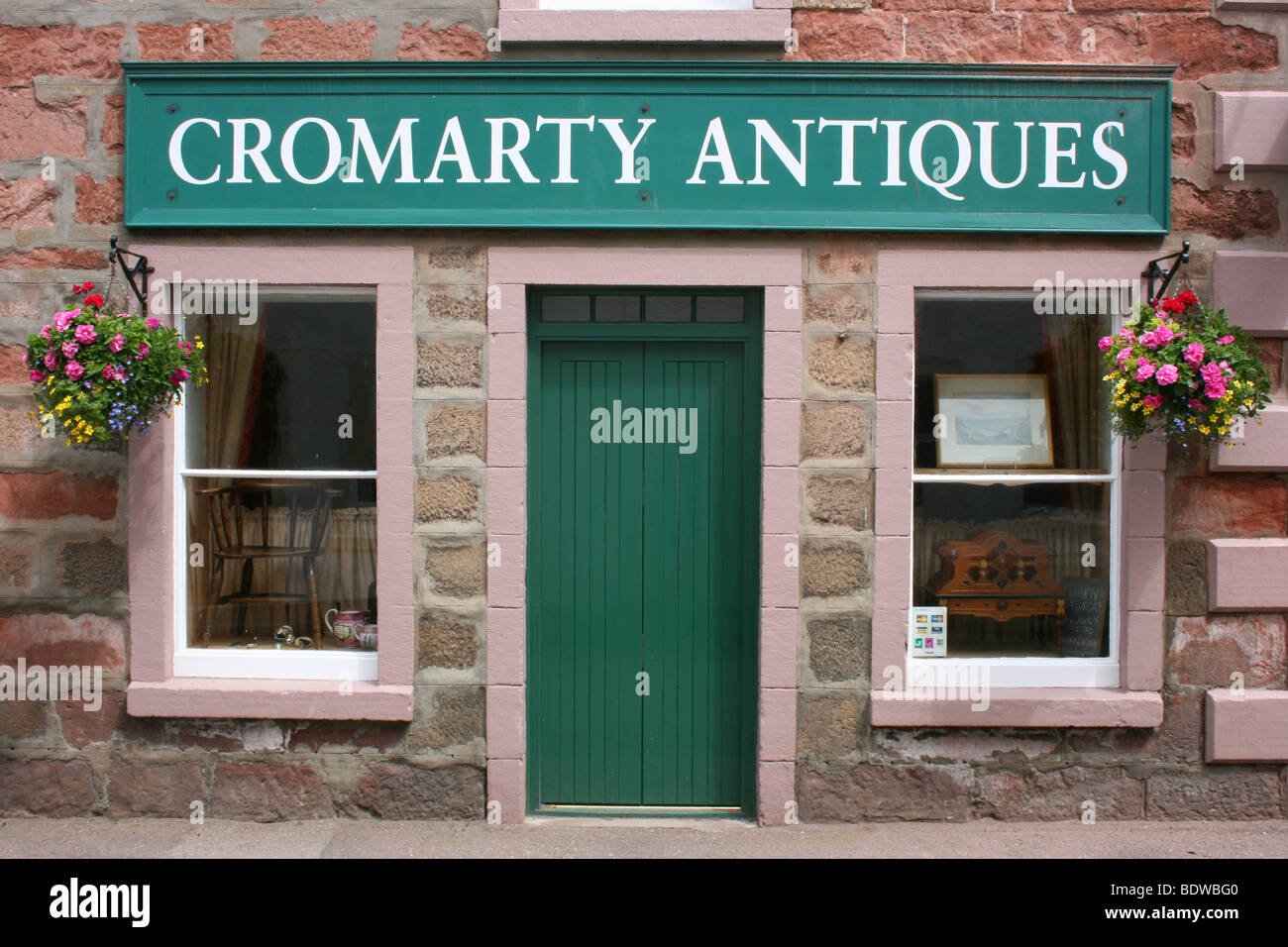 quaint old antique shop in the historic Victorian village of Cromarty, the Black Isle, Scottish Highlands Stock Photo