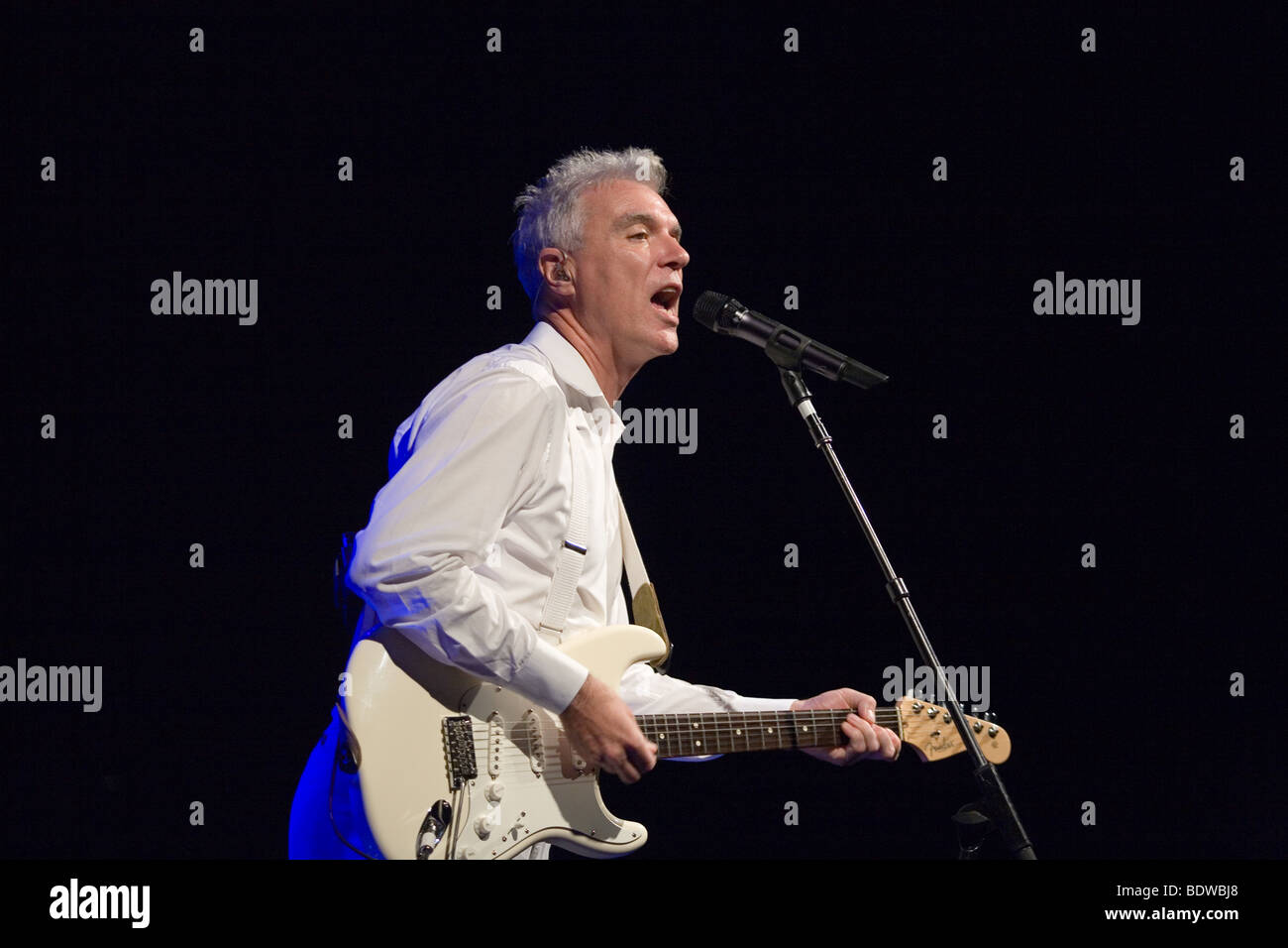 BUDAPEST-JULY 16: David Byrne perform on stage at Millenaris July 16, 2009 in Budapest, Hungary Stock Photo
