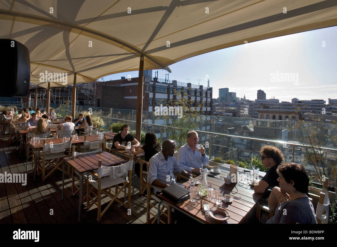 rooftop dining in east london Stock Photo Alamy
