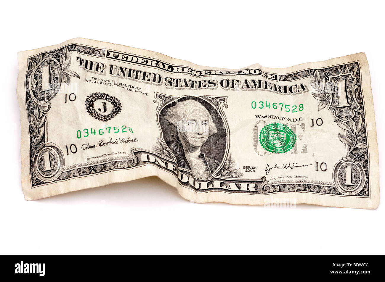 A horizontal image of a wrinkled American dollar bill Stock Photo