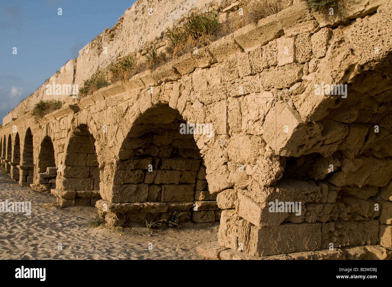 View of the aqueduct in Caesarea, Israel Stock Photo