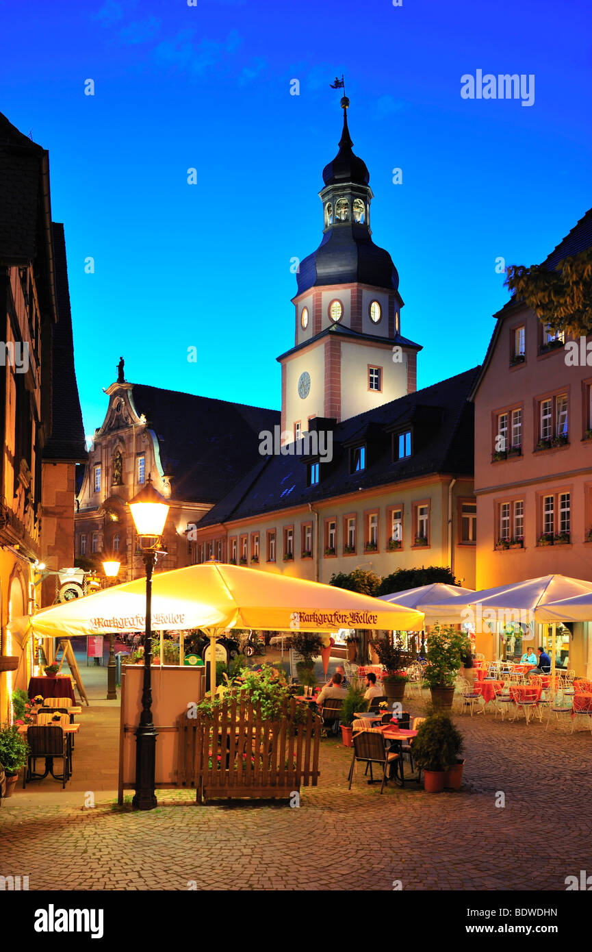 Kirchenplatz church square with town hall and town hall tower, Ettlingen, Germany, Black Forest, Baden-Wuerttemberg, Germany, E Stock Photo