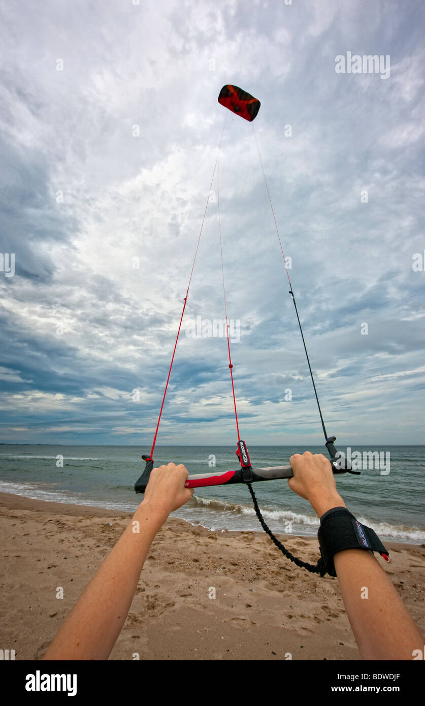 Flying a power kite Stock Photo