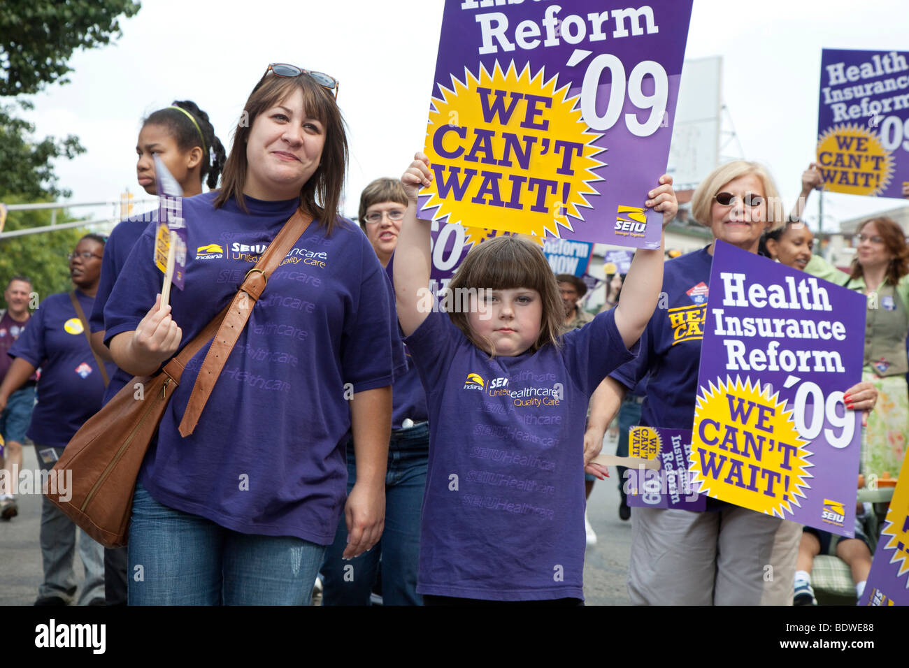 Indianapolis, Indiana - Union members campaign for health care reform during the Labor Day parade. Stock Photo