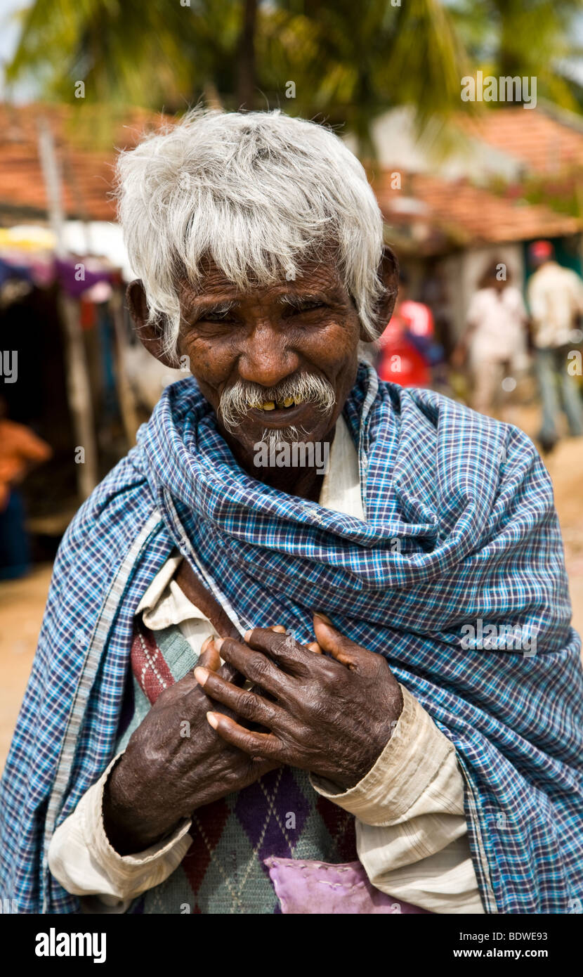 Old man on street in village, Southern India Stock Photo