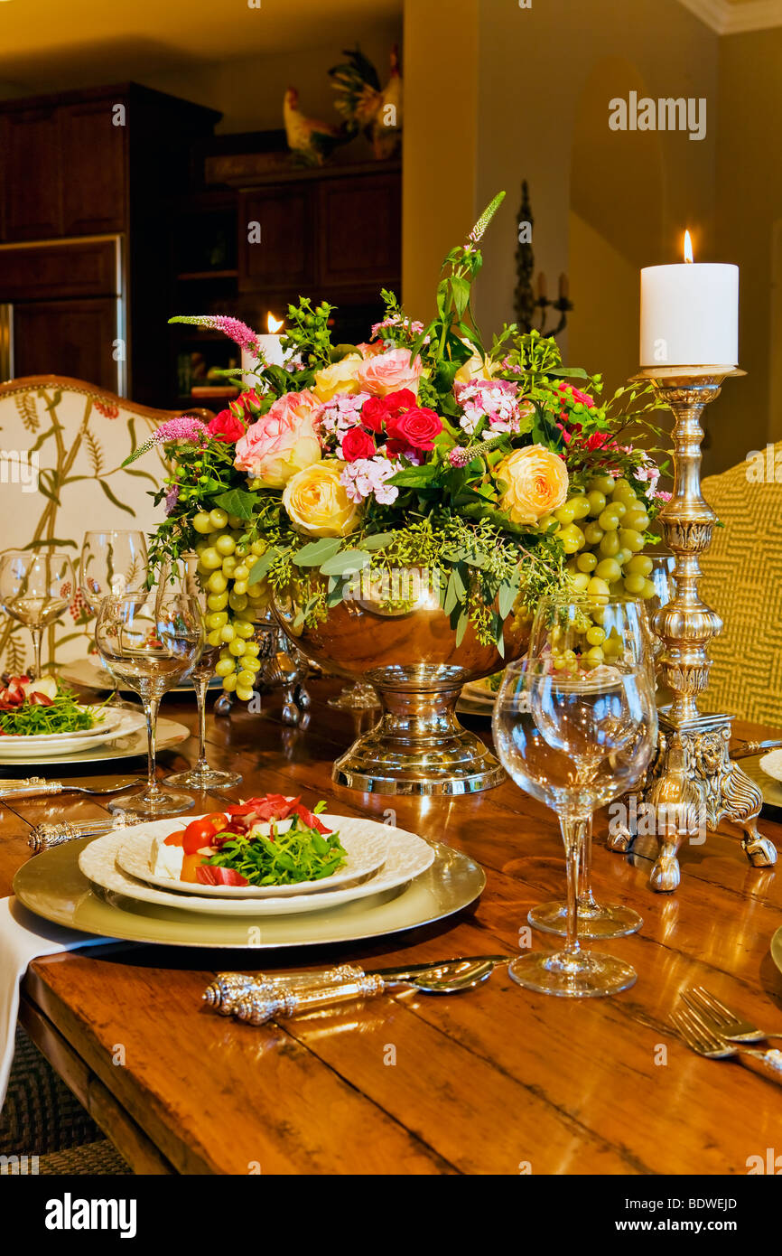 Sumptuous dinner table ready for dinner Stock Photo