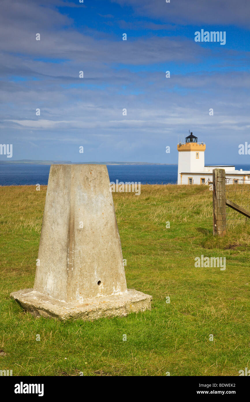 Trig point at Duncansby Head lighthouse, Caithness, Scotland Stock Photo