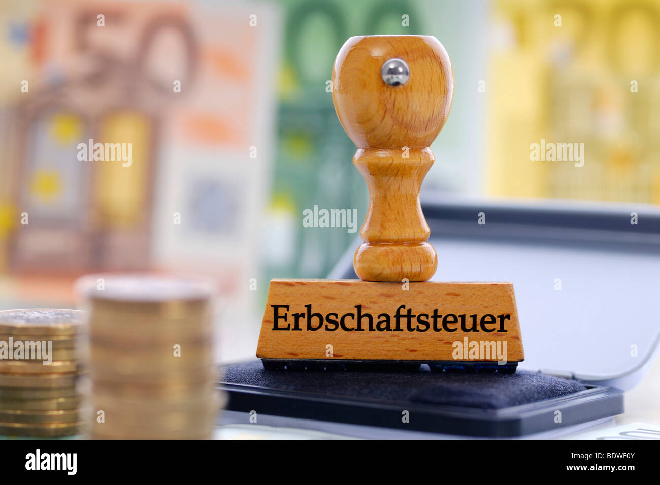 Stamp with the writing Erbschaftsteuer, German for inheritance tax ...