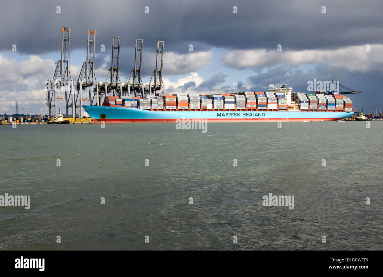 The Arnold Maersk container ship docked in port of Southampton