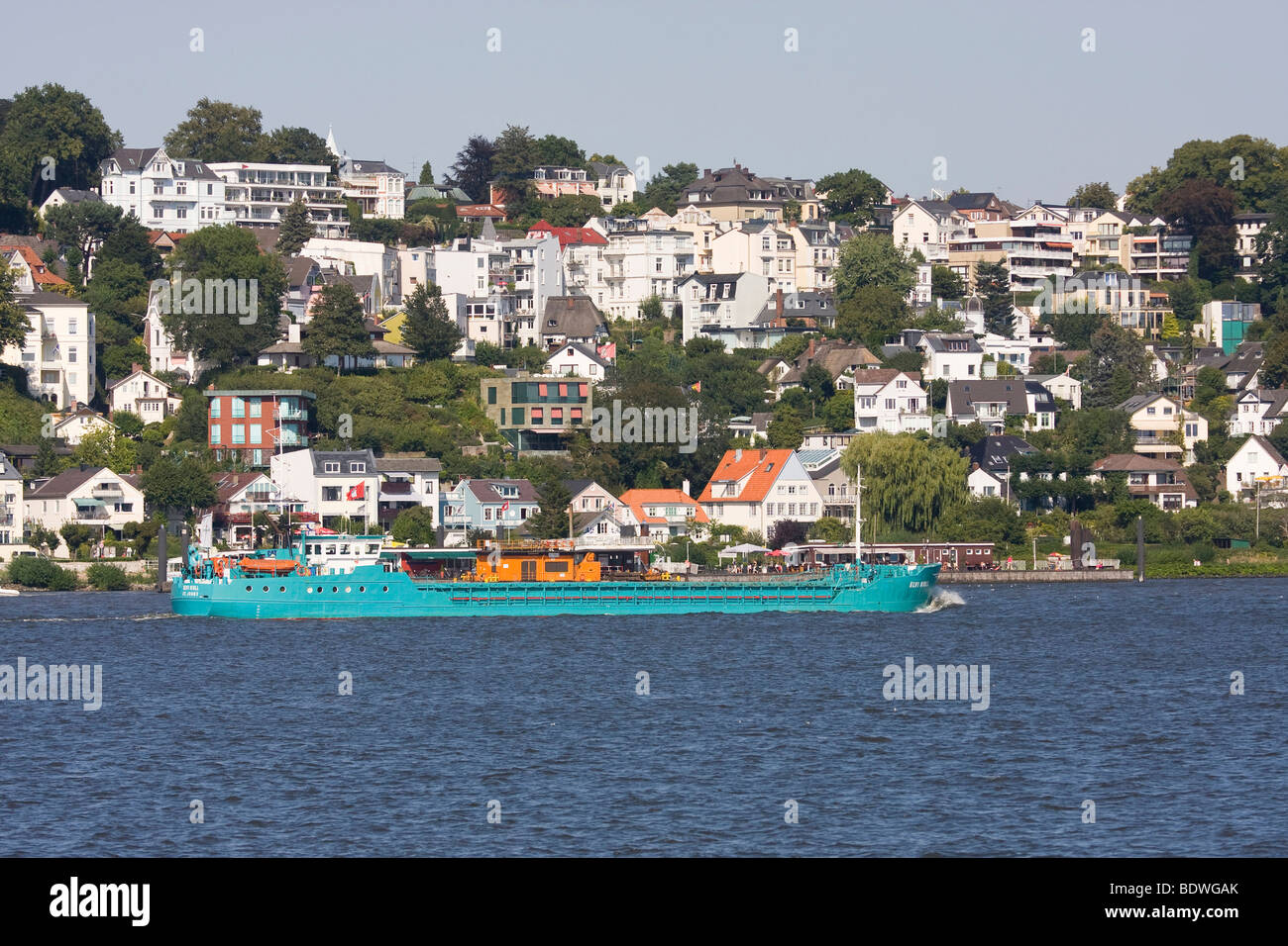 View on the Suellberg hill overlooking the river Elbe in the suburb of Blankenese in Hamburg, Germany, Europe Stock Photo