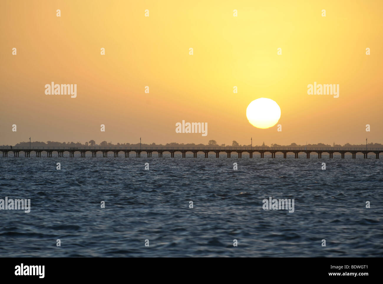 Urangan Pier, sunset, Urangan Harbour, Port Hervey Bay, Queensland, Australia Stock Photo