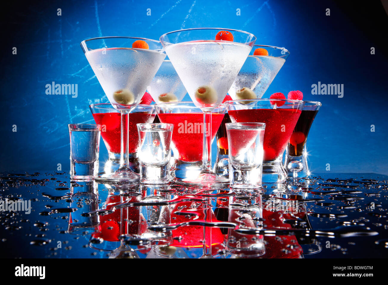 Martini, Cosmopolitan, Black-Russian and shooters Stock Photo