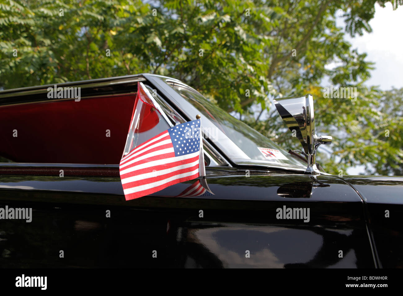 1964 Ford Galaxie 500 with American Flag. Smithville, Indiana car show. Stock Photo