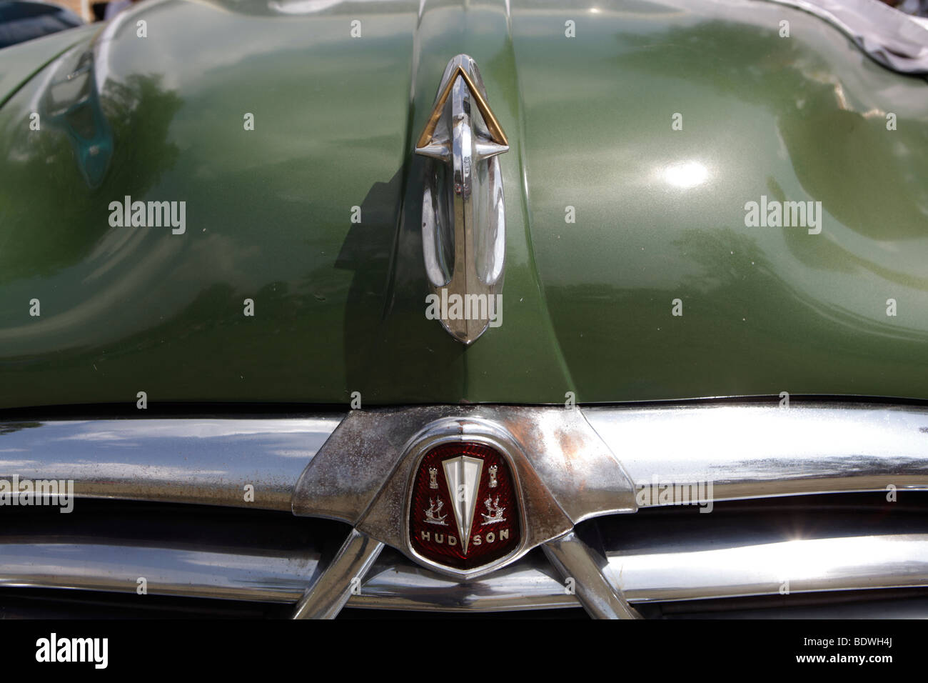 1952 Hudson wasp. hood ornament. Smithville, Indiana car show Stock