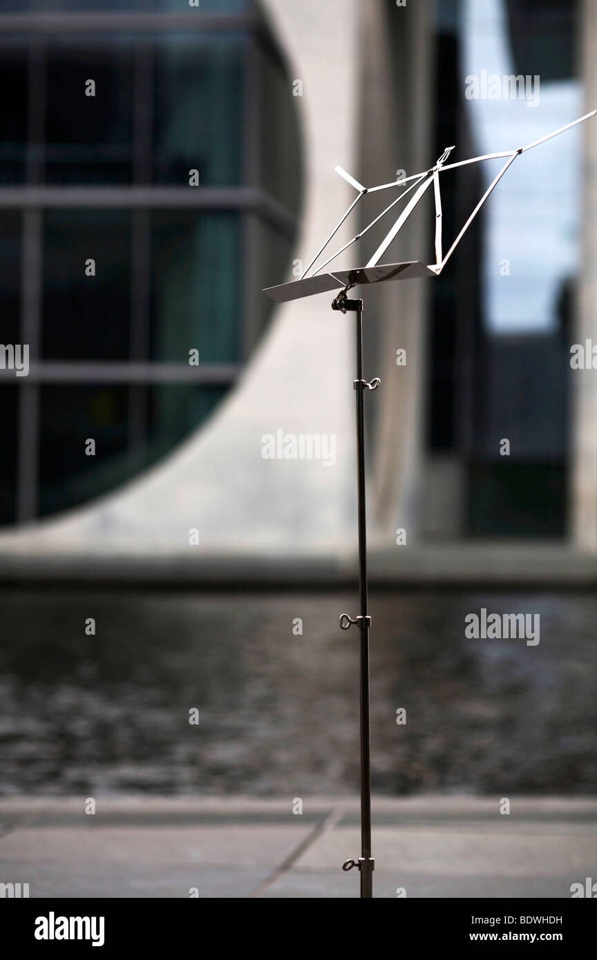 Music stand in front of the Marie-Elisabeth Lueders House, Regierungsviertel district, Berlin, Germany, Europe Stock Photo