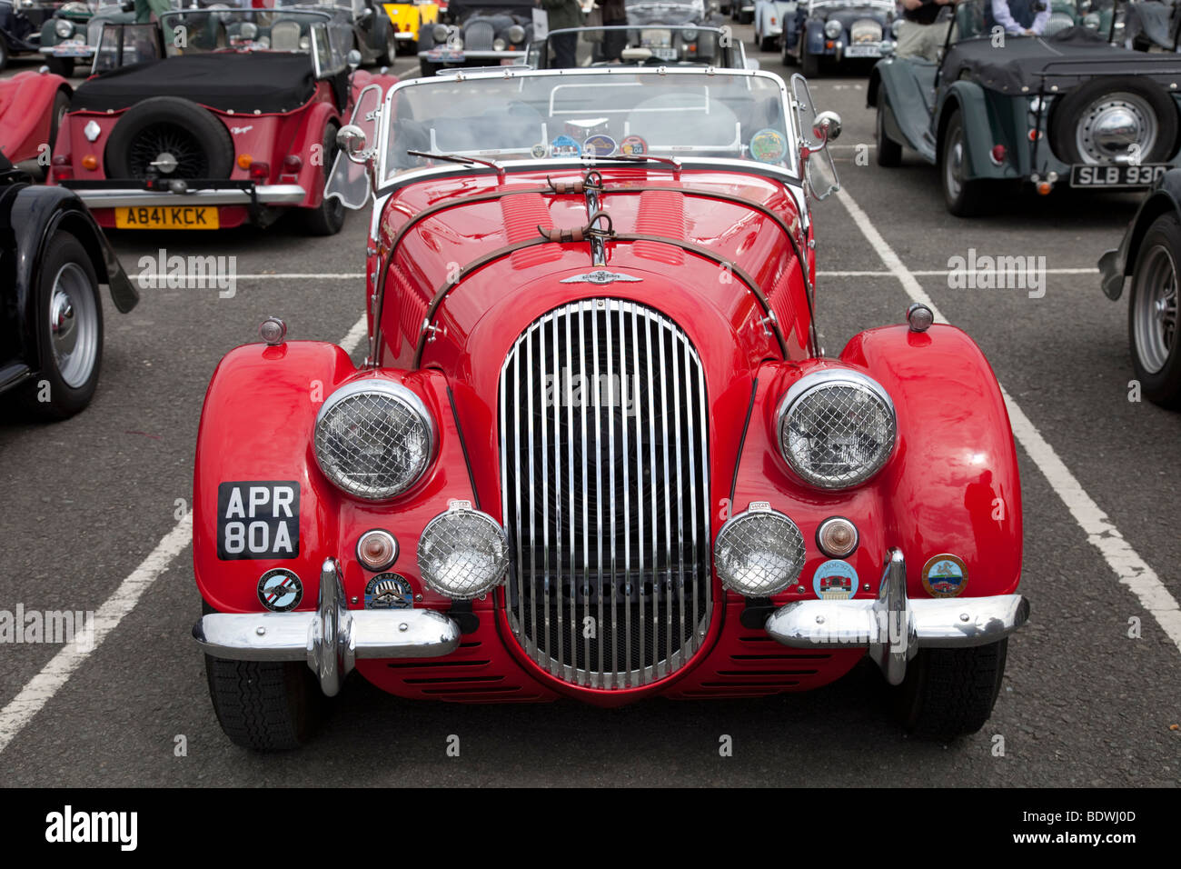 Red Morgan sports car front view at centenary celebrations Cheltenham Racecourse UK August 2009 Stock Photo