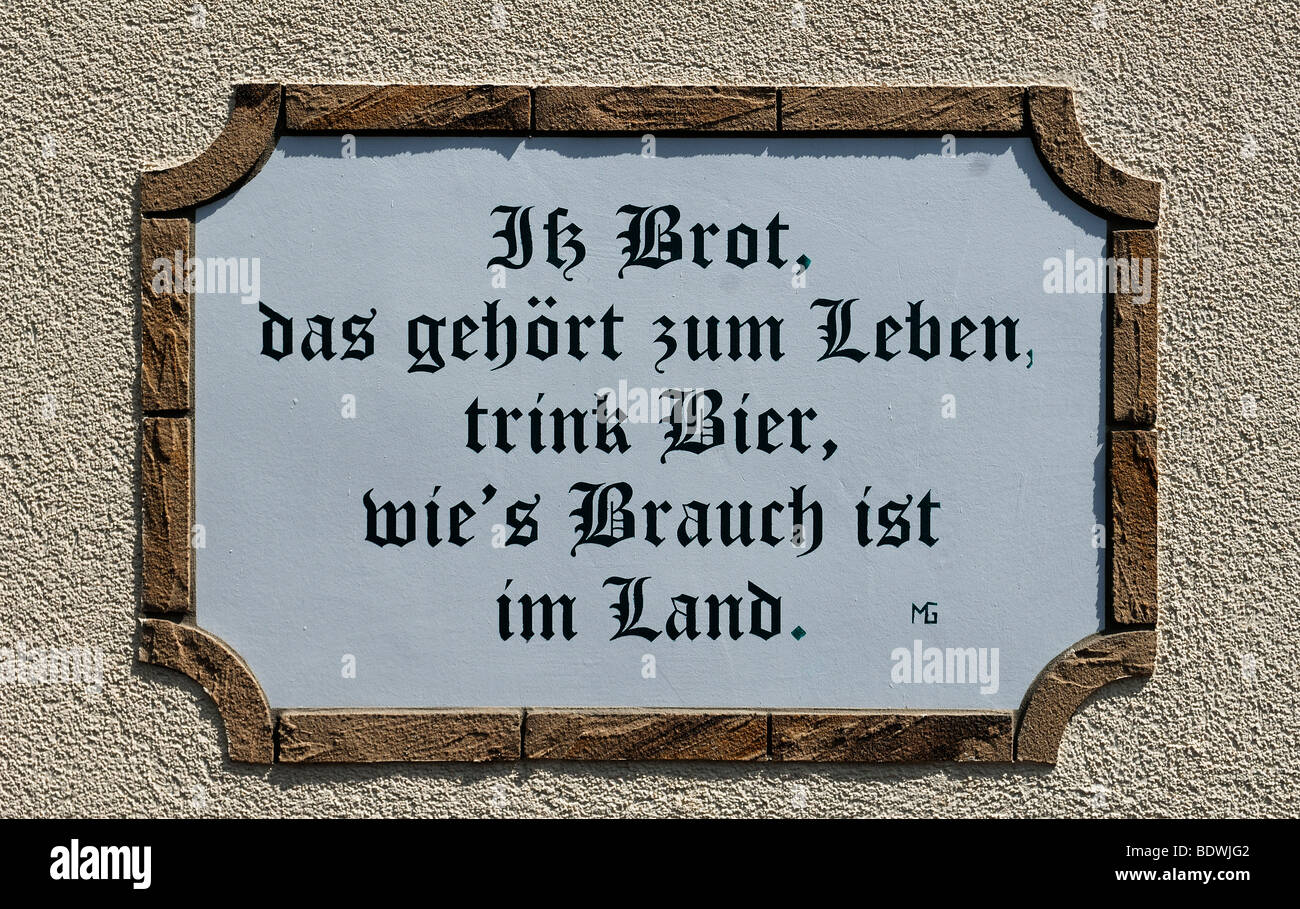 Franconian saying at a guest house, Kirchroettenbach, Middle Franconia ...