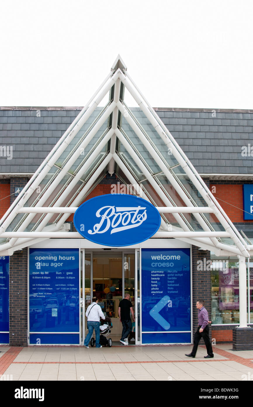 The front of a Boots The Chemist branch showing the sign Stock Photo