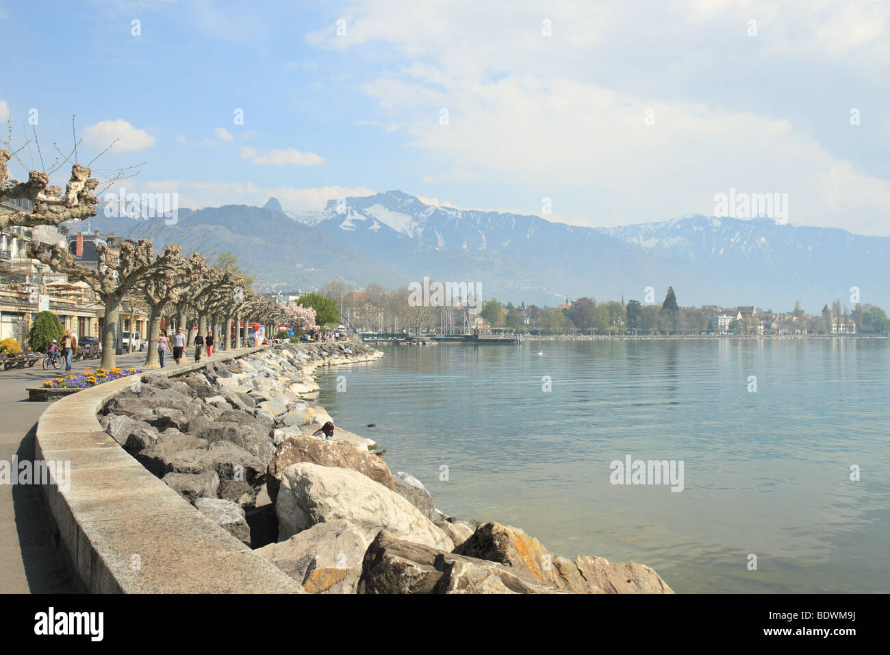 View along the lake in Vevey Switzerland Stock Photo