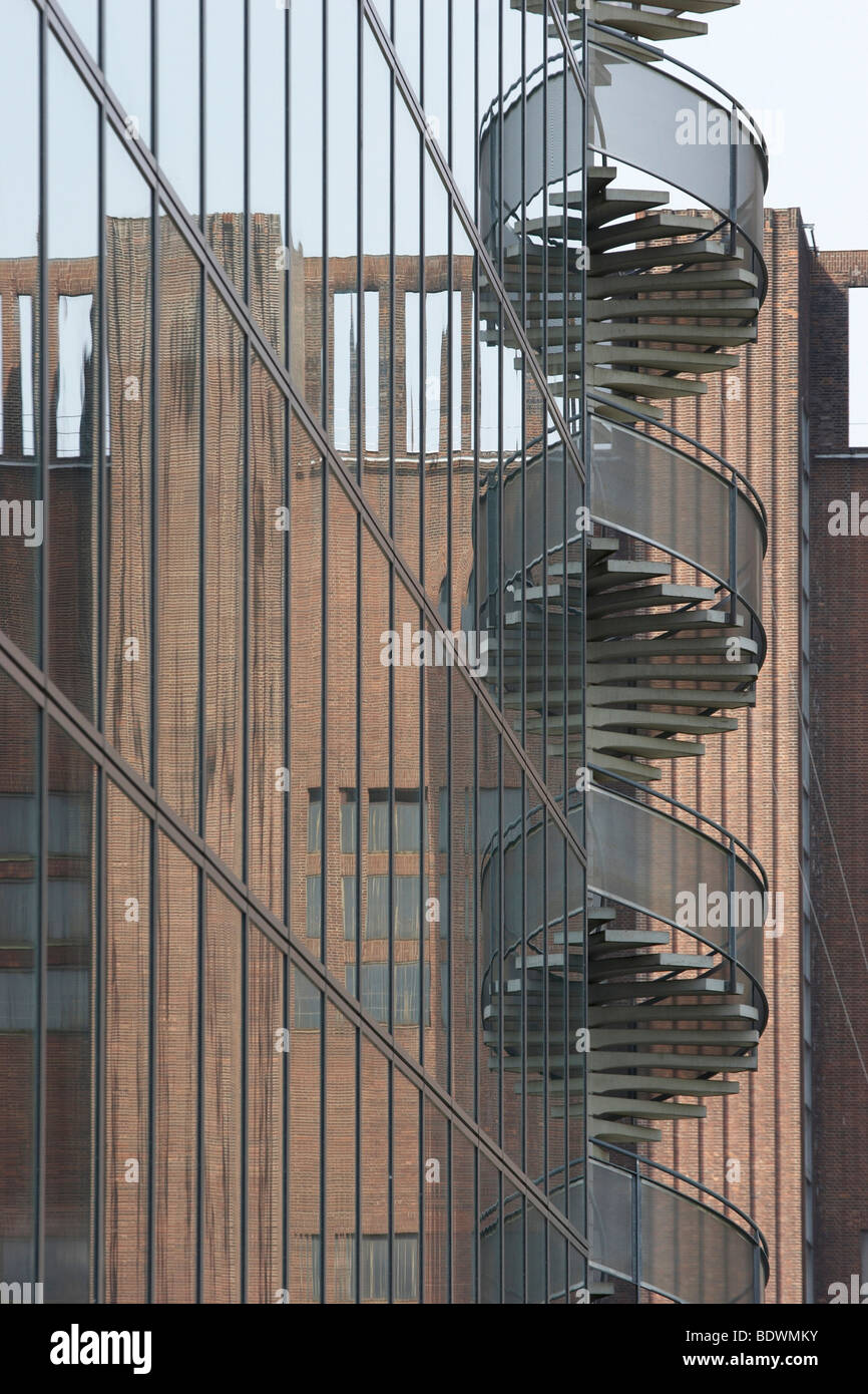 Staircase on a glass facade, Autostadt Wolfsburg, Car City, Lower Saxony, Germany, Europe Stock Photo