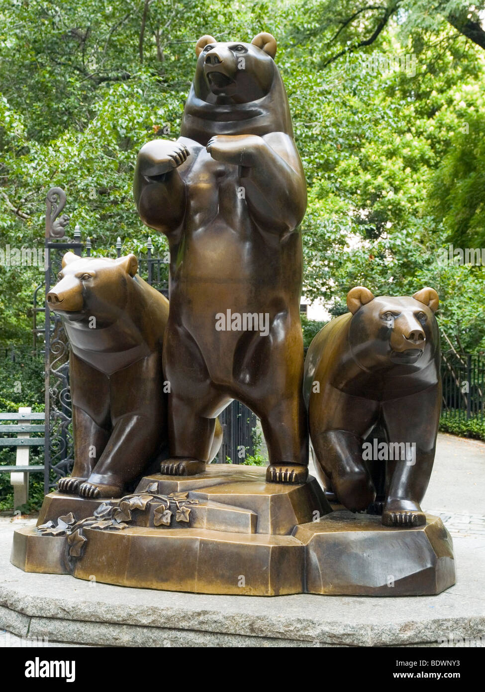 Close up of the Group of Bears Statue in Central Park, New York City