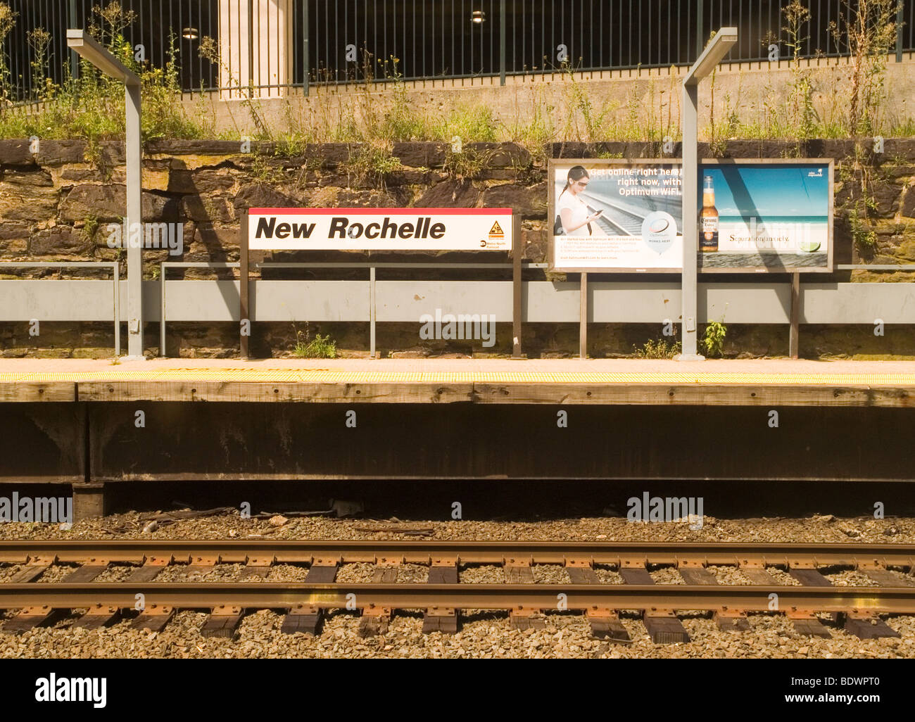 The empty platform at New Rochelle Station in New York State, USA Stock