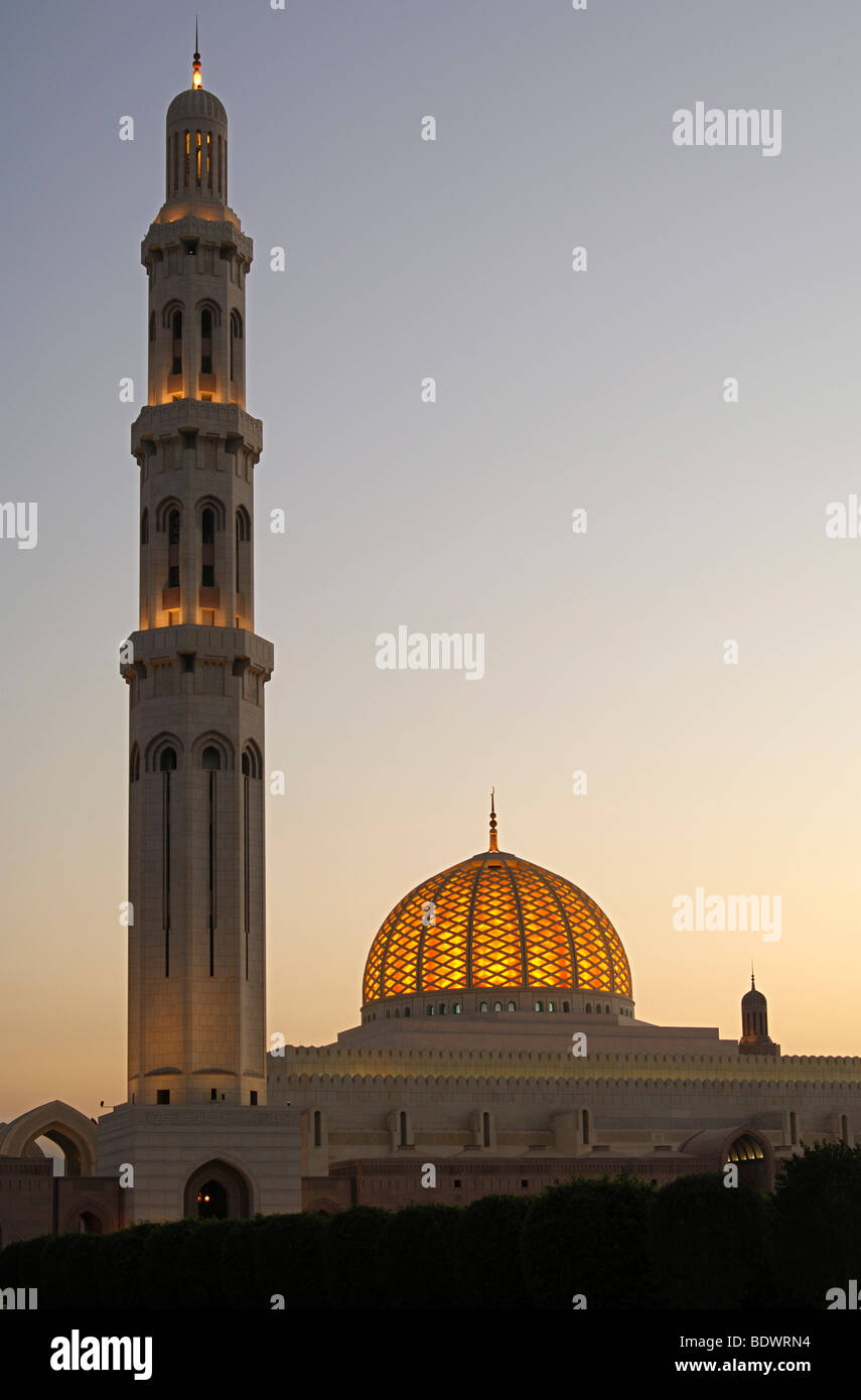 Illuminated Sultan Qaboos Grand Mosque, Muscat, Sultanate of Oman, Middle East Stock Photo
