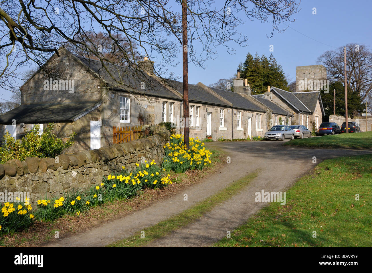 Cottages in Dalmeny Village, Scotland, UK. Stock Photo