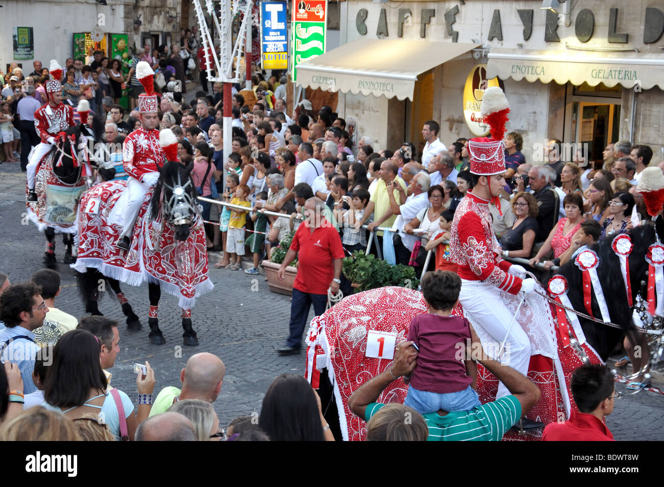 Street procession, Cavalcata di Sant Oronzo, Piazza della Liberta, Old Town, Ostuni, Brindisi Province, Puglia Region, Italy Stock Photo