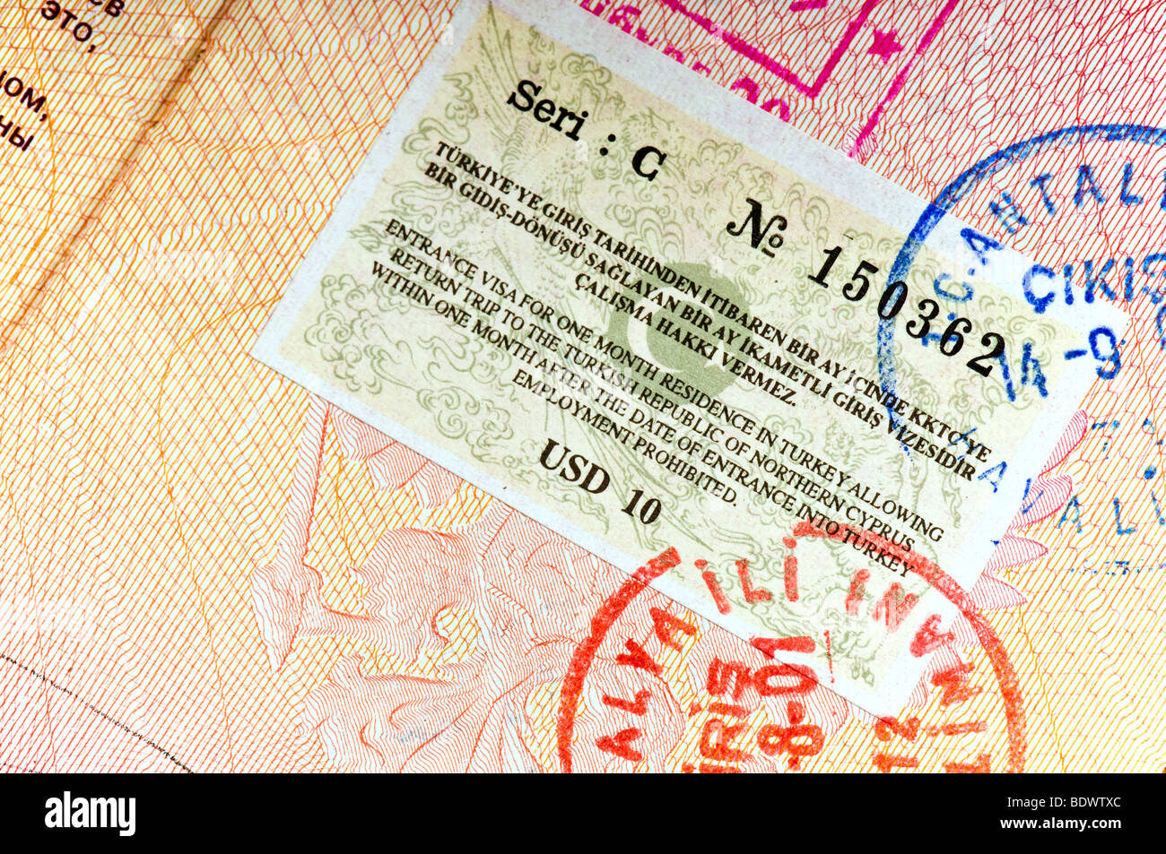 Turkey visa in international passport Stock Photo