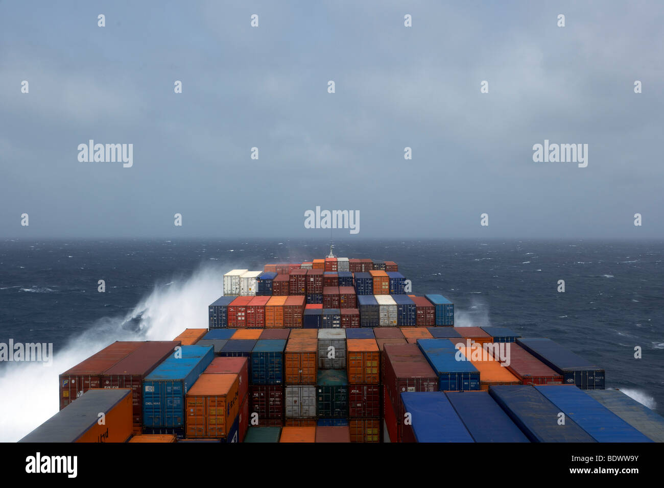 Container ship, sea, swell Stock Photo