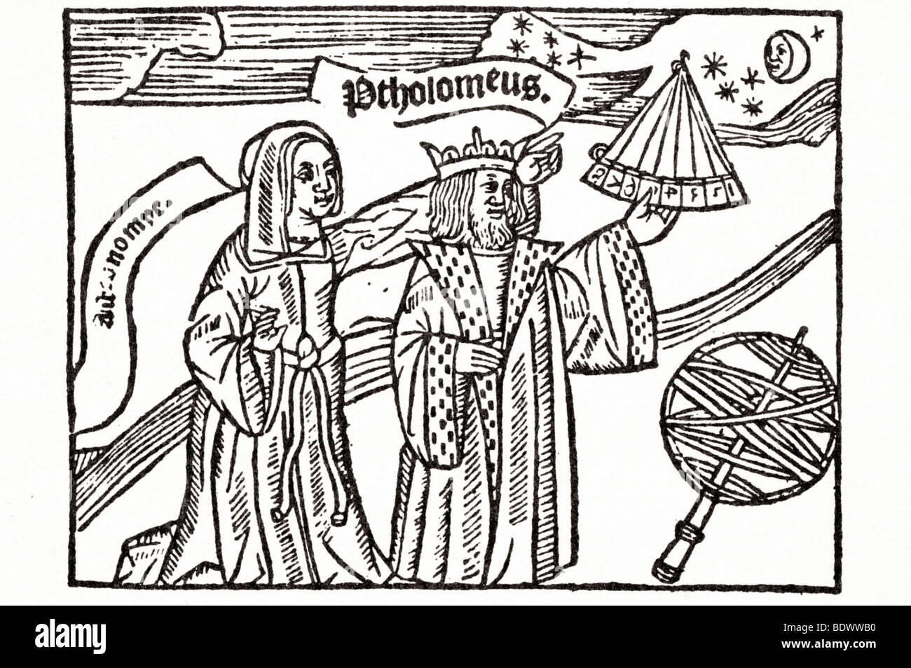 w de worde before 8 decembre 1508 canutus benedict treatyse against pestelence a scroll a woman pointing with her left hand to a Stock Photo