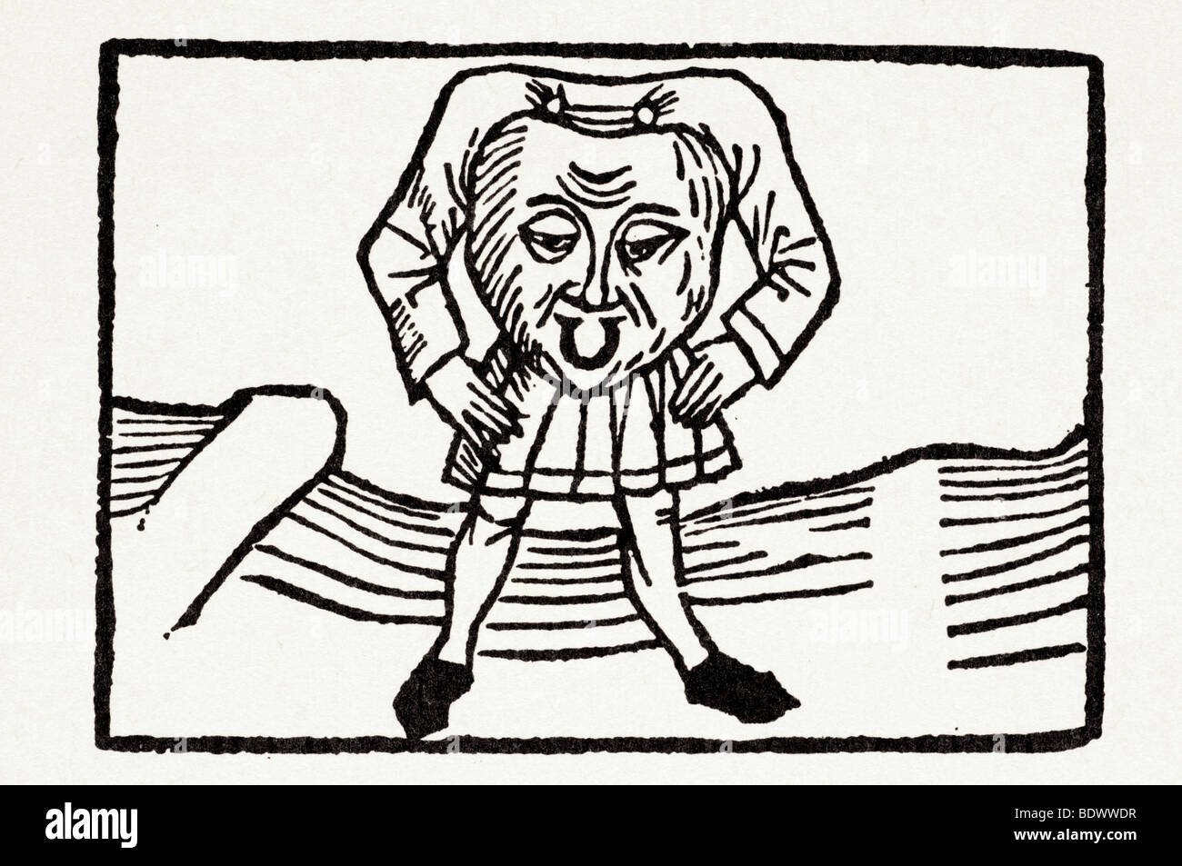 w de worde 1503 mandeville sir john travels a headless man with a large face on the front of his body wynkyn Stock Photo