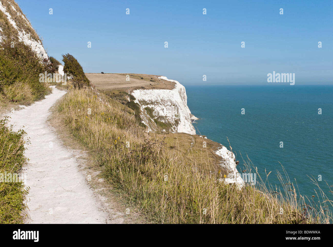Coastal Path, White Cliffs, Langdon Cliffs, Dover, Kent, UK Stock Photo