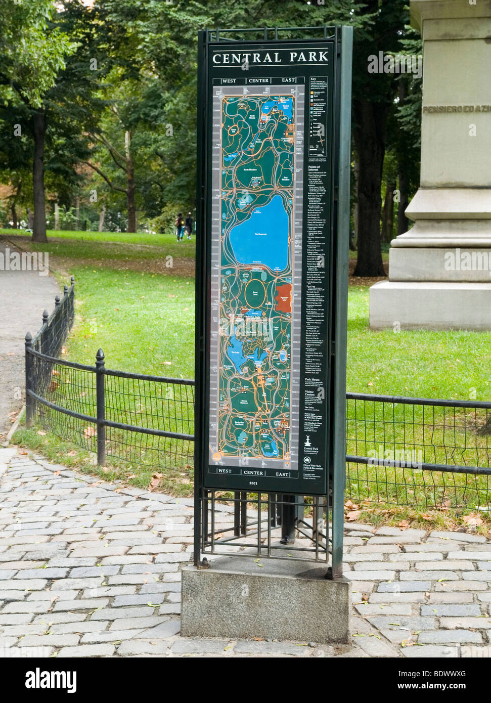 A map and information panel in Central Park, New York City USA Stock Photo