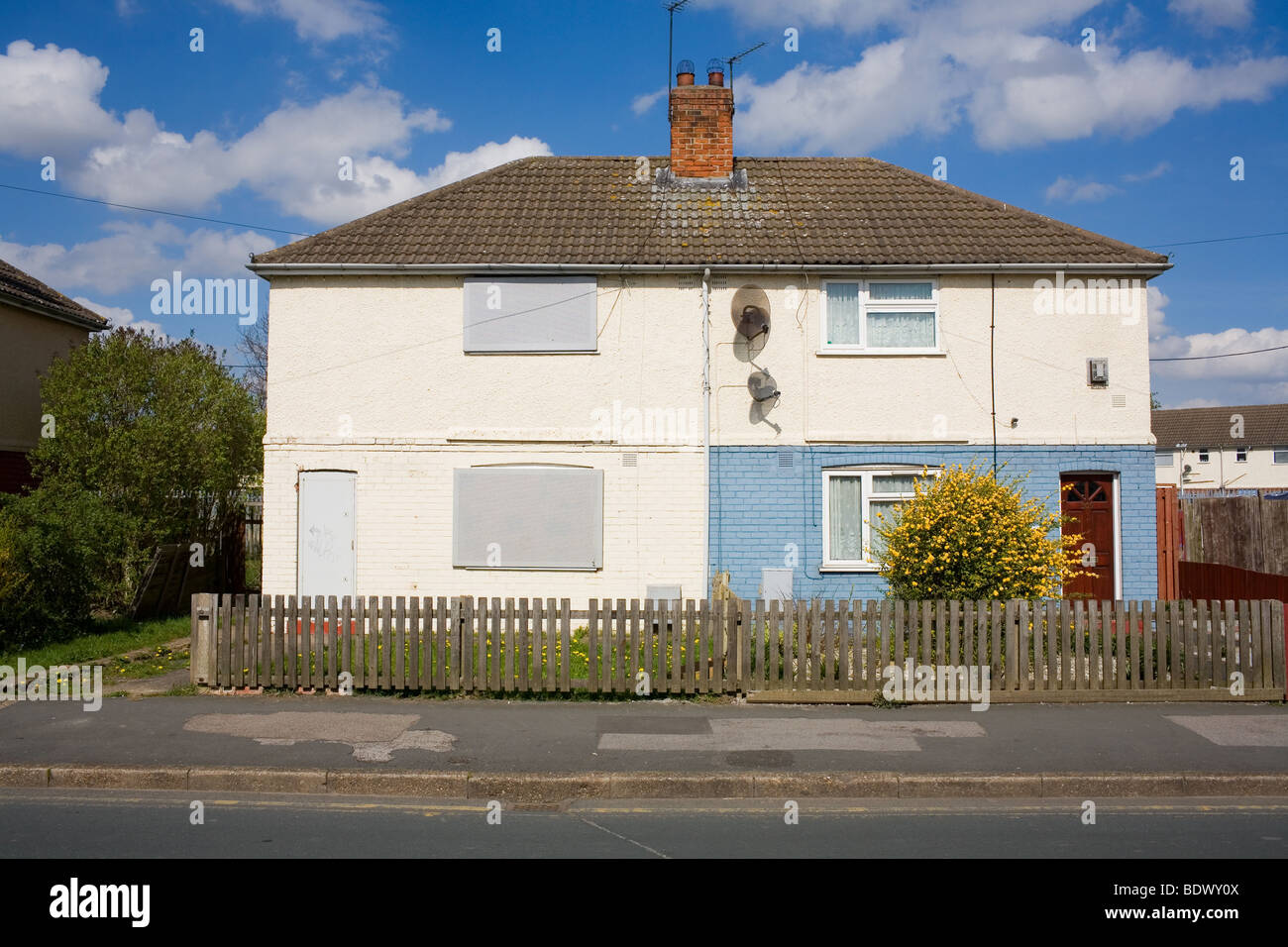 A boarded up semi detached house on the Preston Road Estate in Hull