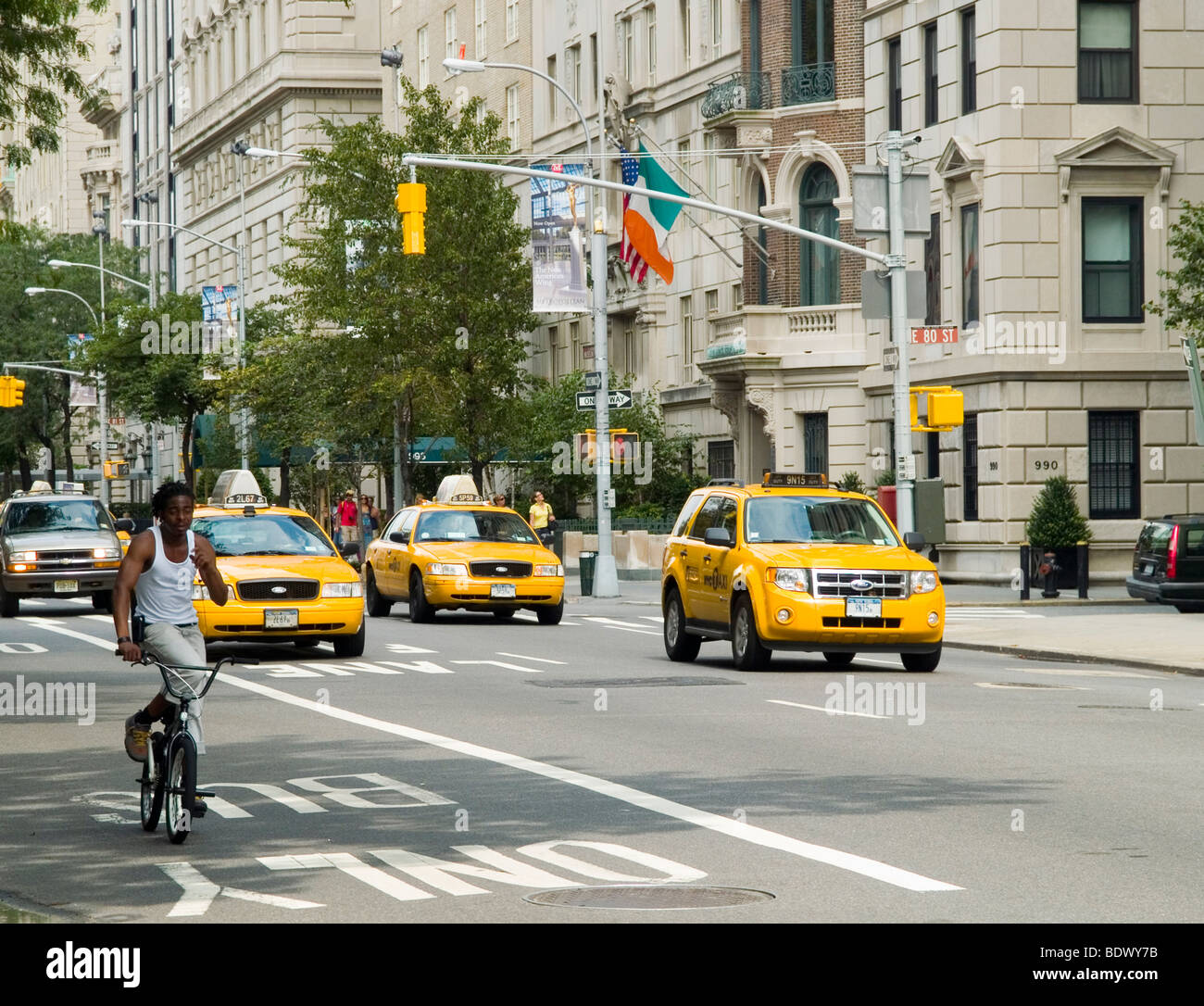 Yellow New York City Cabs on the Upper West Side in New York City, USA Stock Photo