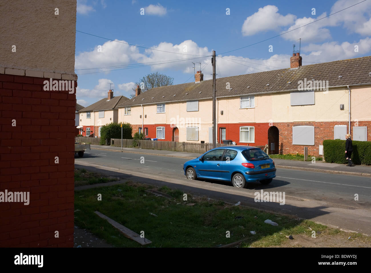 A blue car parked on the Preston Road Estate in Hull where most of the