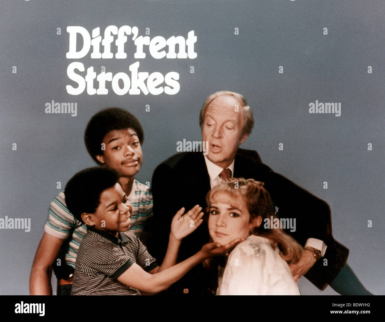 DIFF'RENT STROKES  - US TV series with from left: Gary Coleman, Todd Bridges, Conrad Bain and Dana Plato Stock Photo