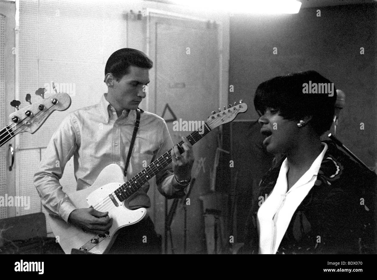 BOOKER T AND THE MGS  recording in London in 1967 with Steve Cropper and and Carla Thomas Stock Photo