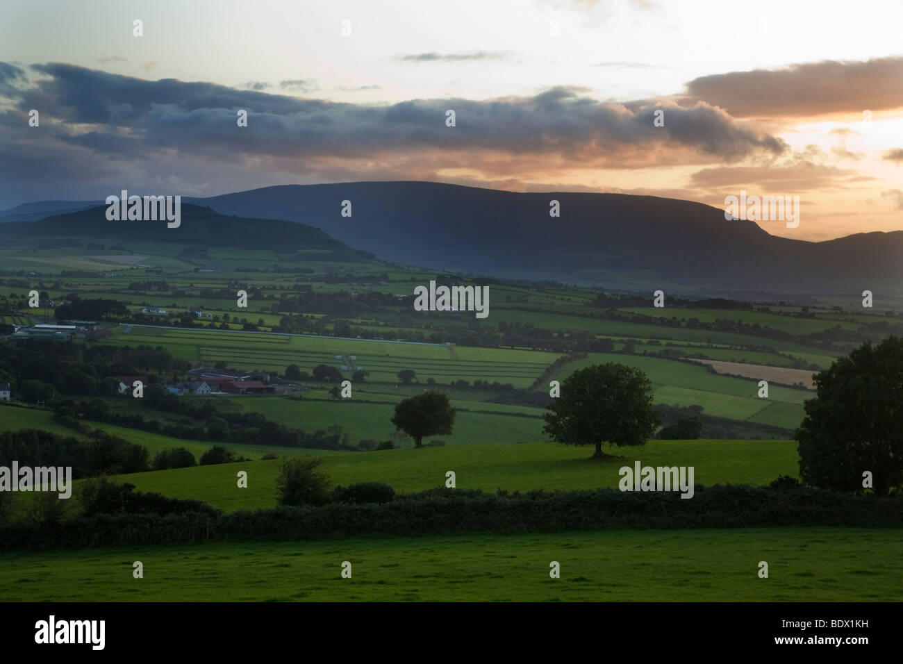 Pastoral View to Comeragh Mountains and Croughaun Mountain (left), County Waterford, Ireland Stock Photo