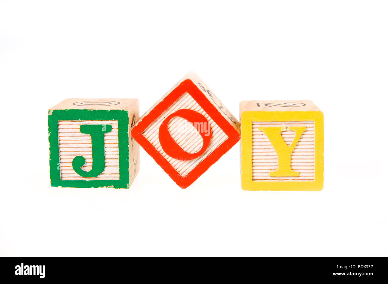 Wooden building Blocks spelling Joy Stock Photo Alamy