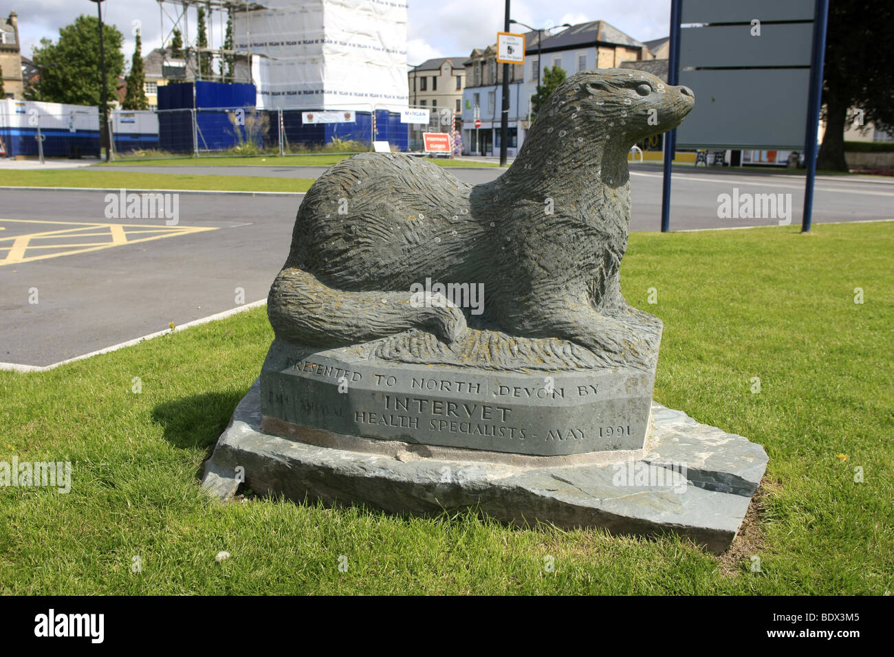 Stone carving of Tarka the Otter on the Tarka Trail Barnstaple Devon