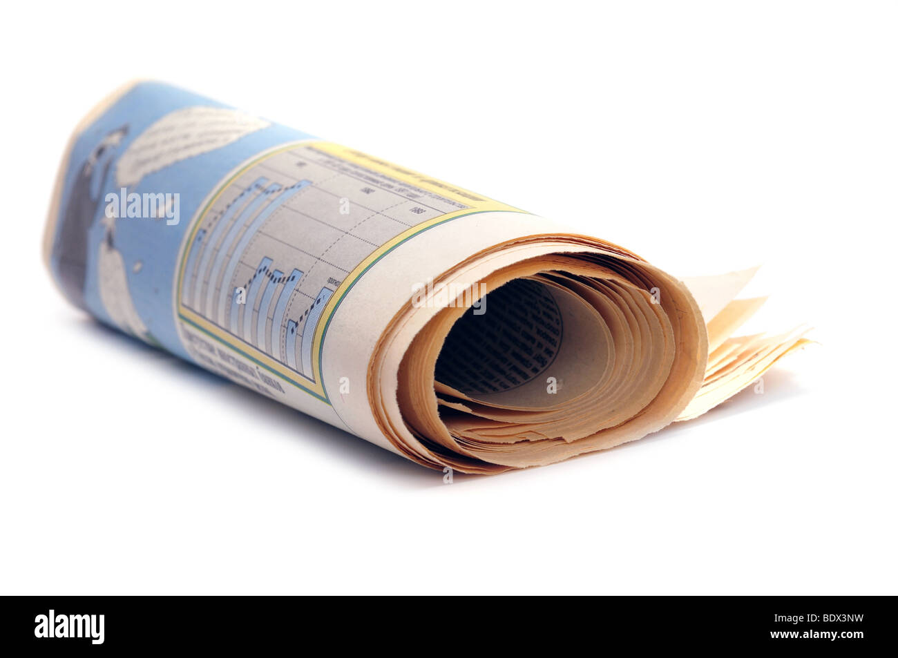 Newspaper rolled up isolated on white Stock Photo
